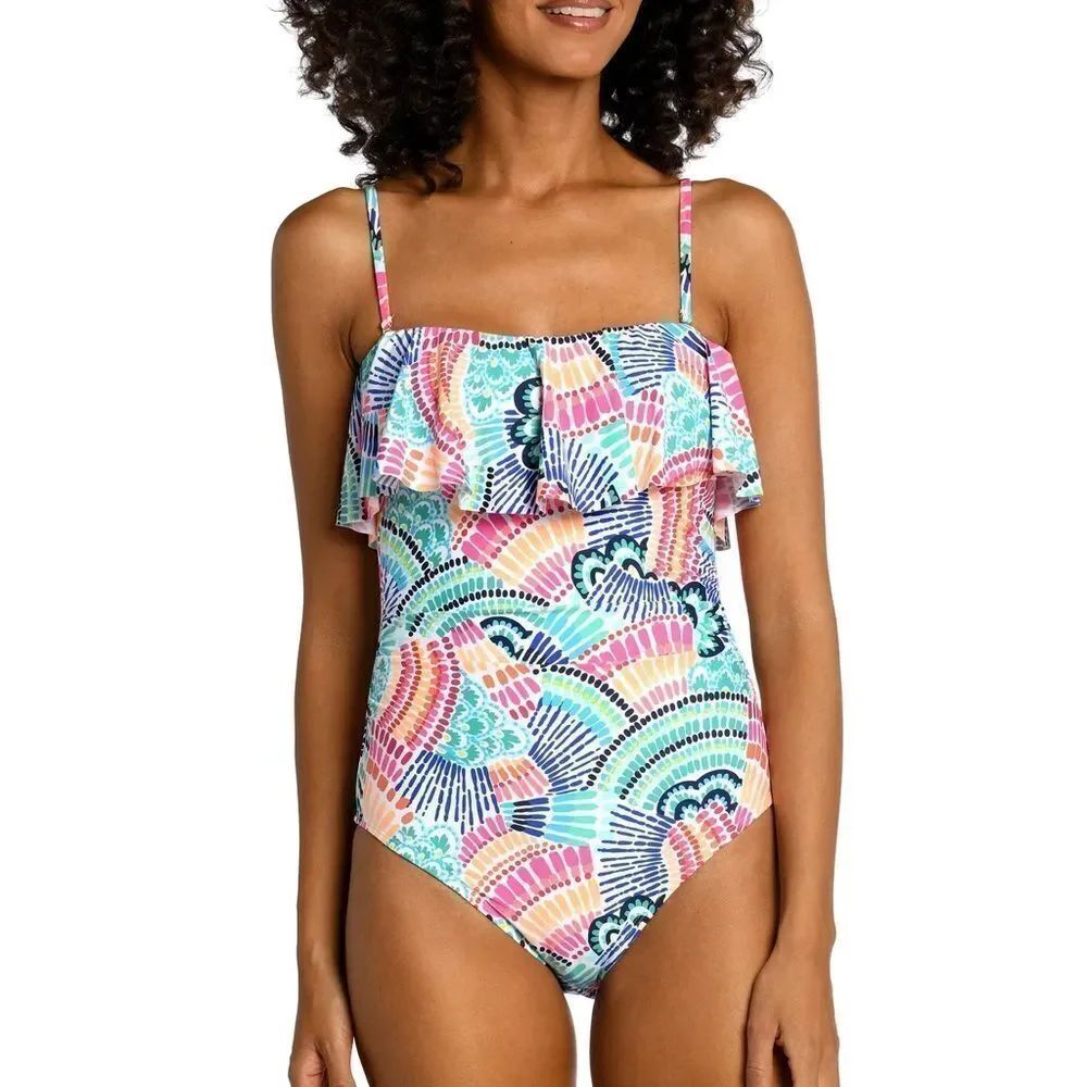 La Blanca Waves Of Color Ruffled Bandeau One Piece -